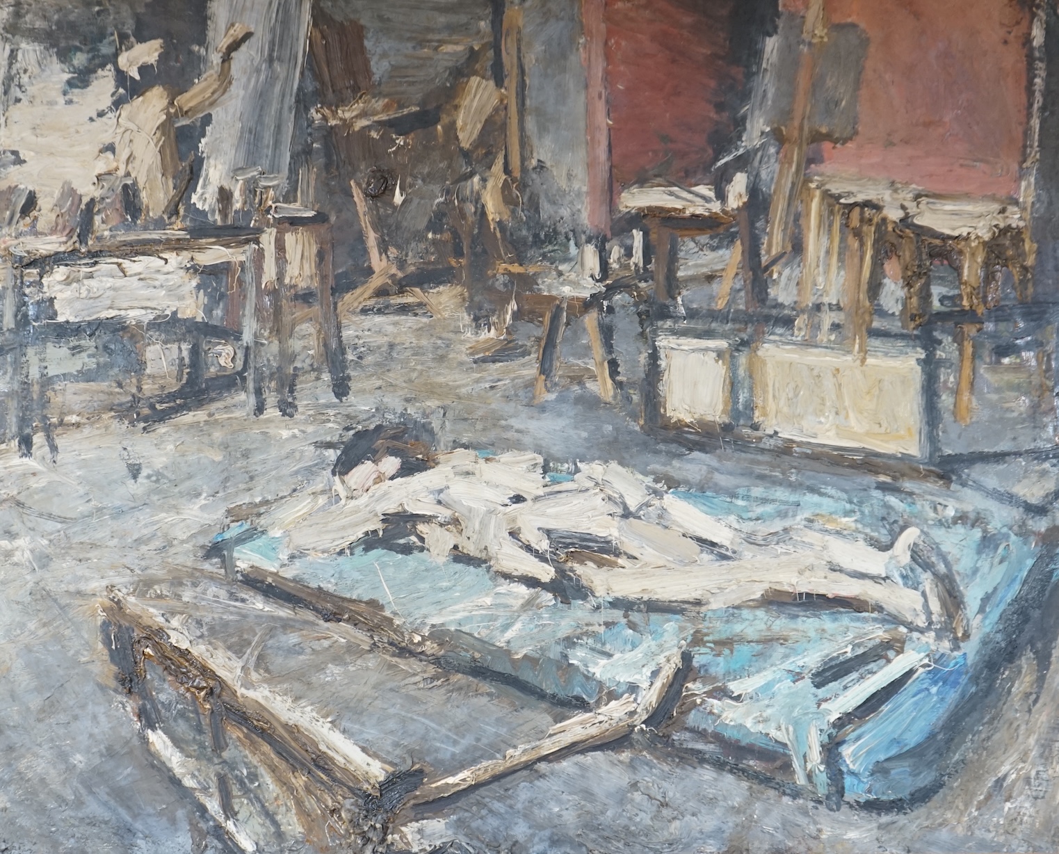 Impasto oil on board, Abstract composition, Nude art school study (believed to be Slade), unsigned, 59 x 74cm. Condition - good